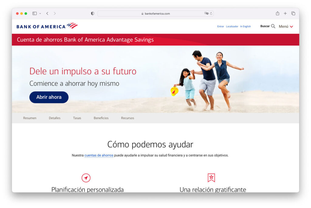 Abrir cuenta de Bank Of America Online - Paso 1
